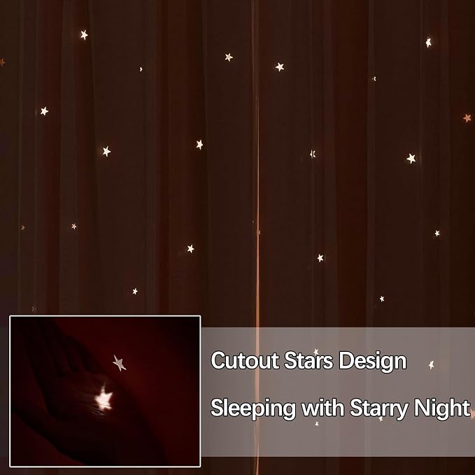 Pink Curtains Nursery Cute Blackout Curtains for Girls Room 63 Inches Long Single Panel Star Cutout Double Layer Curtains & Drapes with Lace Bedroom Decor Window Treatments 63 Inch Length