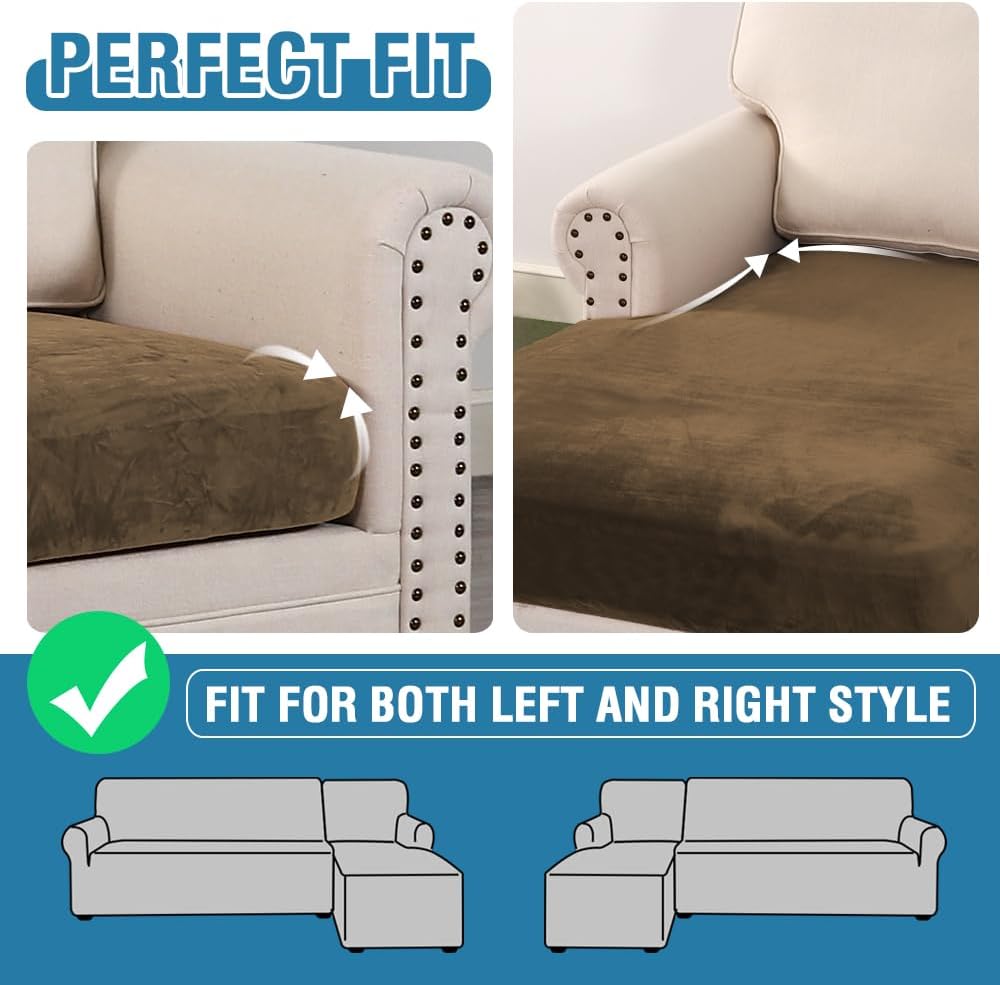 H.VERSAILTEX Velvet Stretch Sectional Couch Covers 3 Pieces Sofa Seat Cushion Covers L Shape Separate Couch Cover for Both Left/Right Sectional Couch (Large Sofa 2 Seater + 1 Chaise, Bronze Brown)