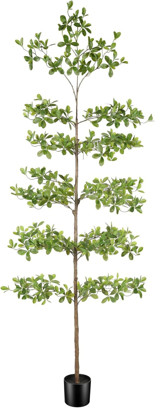 FEELEAD Faux Black Olive Tree 8FT – Tall Artificial Shady Lady Tree with Natural Wood Trunk and Realistic Leaves, Large Fake Tree for Indoor Home and Office Decor