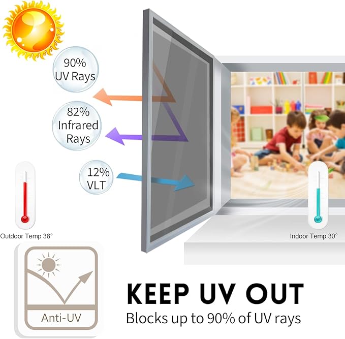 KESPEN One Way Window Privacy Film, Reflective Heat Sun Blocking Window Tint, See Out Not in(Light Outside Strong Than Inside) Window Films for Home Door, 35.4 Inch X 196.8 Inch, Black-Silver