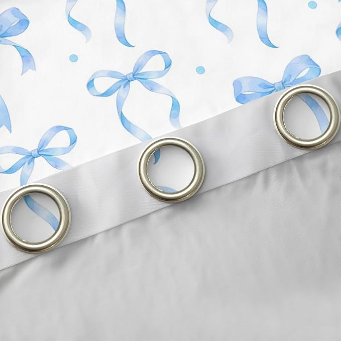 Feelyou Girls Bow Curtains for Bedroom Living Room Blue Bowknot Blackout Darkening Drapes Coquette Aesthetic Window Treatments, 2 Panels 38 x 45 Inch Kawaii Cute Princess Style Room Decor