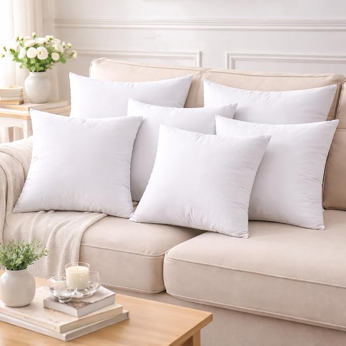 16 x 16 Inch Throw Pillow Inserts, Set of 4, Square Polyester-Filled Pillow Forms for Decorative Covers, White
