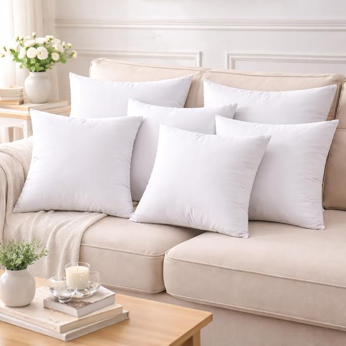 16 x 16 Inch Throw Pillow Inserts – Set of 8 Square Cushions with Polyester Fill for Decorative Pillow Covers