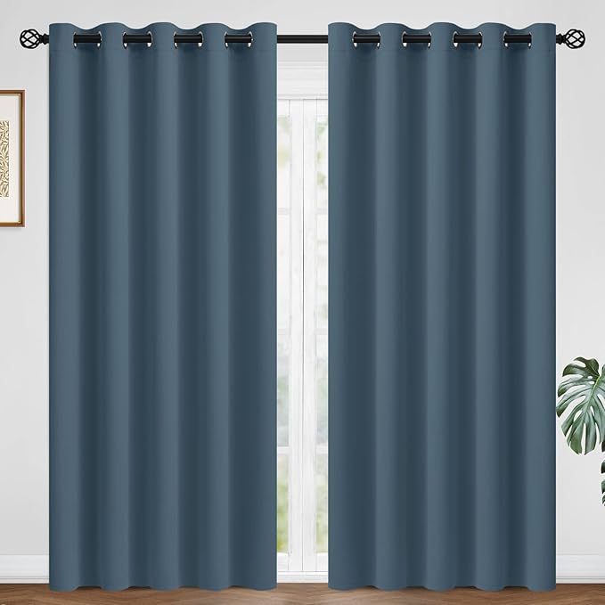 COSVIYA Curtains 84 inch Length 2 Panels Grommet Room Darkening,Thick Polyester Light Blocking Insulated Thermal Stone Blue Curtain Drapes for Bedroom/Living Room,62x84 inches