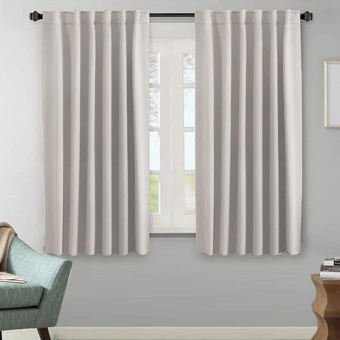 H.VERSAILTEX Blackout Curtains Thermal Insulated Window Treatment Panels Room Darkening Blackout Drapes for Living Room Back Tab/Rod Pocket Bedroom Draperies, 52 x 63 Inch, Stone, 2 Panels