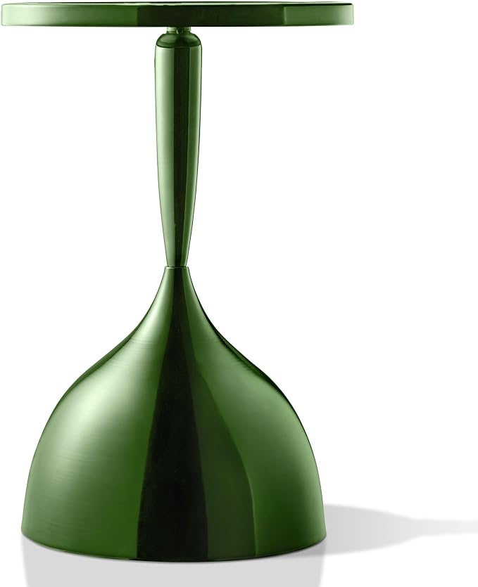 Homes: Inside + Out Halric Modern 24" Tall Round End Table with Decorated Tabletop and Iron Metal Base, Accent Furniture, Elegant Pedestal Stand for Living Room, Home Office, Chrome Green