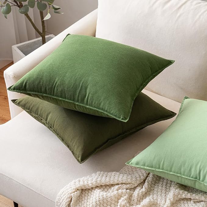 MIULEE Pack of 2 Decorative Linen Pillow Covers 20x20 Inch Moss Green | Spring Boho Farmhouse Modern Soft Accent Throw Pillows Neutral Cushion Covers for Sofa Couch Bed Living Room Home Decor