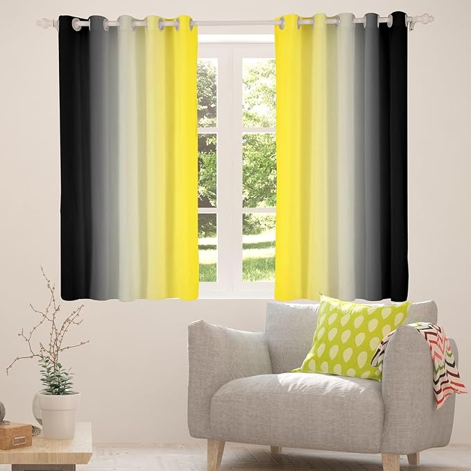 jejeloiu Yellow Darkening Drapes (2 Panels, 52 x 63 Inch) Ombre Black Curtains for Bedroom Living Room for Kids Decor Gradient Style Blackout Curtains Abstract Window Treatments