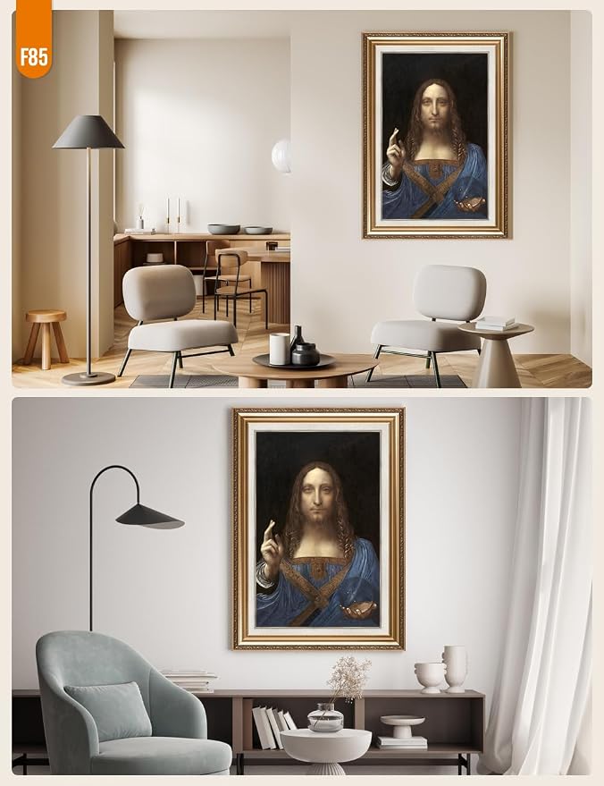 DECORARTS - Portrait Of Christ in Salvator Mundi by Leonardo Da Vinci. World Famous Painting Reproduction. Giclee Prints in Classic Golden Frame Ready to Hang