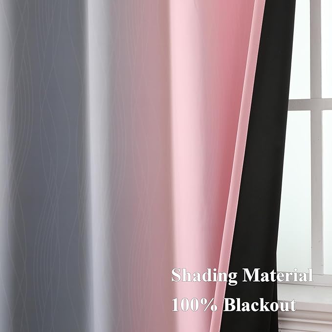 Estelar Textiler Pink and Grey Blackout Curtains 54 Inch Length, Light Blocking Gradient Drapes for Bedroom, Room Darkening Thermal Insulated Grommet Ombre Curtains for Bathroom,42Wx54L,2 Panels