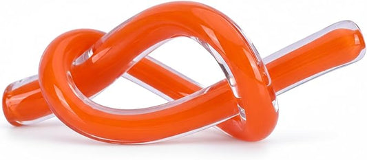 LCCCK Orange Abstract Glass Knot Sculpture, Hand Blown Glass Decor for Coffee Table TV Cabinet, Shelf or Mantel Accent, Modern Knot Art for Coastal Living Room Tabletop Knick Knacks