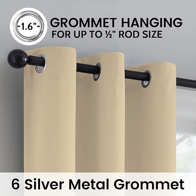 SimpleHome 100% Blackout Curtains for Bedroom,Thermal Insulated Beige Grommet Window Drapes Room Darkening Curtains for Living Room with Black Back,38 x 63 Inch,2 Panels