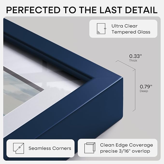 Homeforia 6x9 Picture Frame Navy Blue, High End Metal 6 x 9 Frames with Mat 4 x 6 for Print, 6by9 Desk Frame Matted to 4x6 inch Photo, 6 by 9 Wall or Tabletop Frame, Tempered Glass, Wall Kit, Set of 2