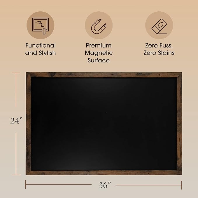 Loddie Doddie Magnetic Chalkboard - 24 x 36 in, Rustic Wood Frame - Stain Resistant Surface - Magnet Board for Wall & Photo Display - Chalkboard Calendar & Menu Sign