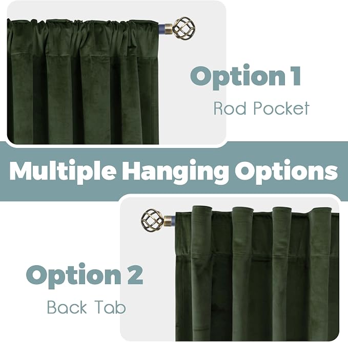 BGment Olive Green Velvet Curtains 84 Inch Length, Thermal Insulated Blackout Curtains Room Darkening Drapes with Back Tab and Rod Pocket for Living Room/French Door, Set of 2 Panels, 52 x 84 Inch