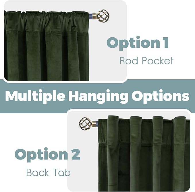 BGment Olive Green Velvet Curtains 108 Inches for Living Room, Thermal Insulated Blackout Curtains Room Darkening Drapes with Back Tab and Rod Pocket for French Door, Set of 2 Panels, 52 x 108 Inch