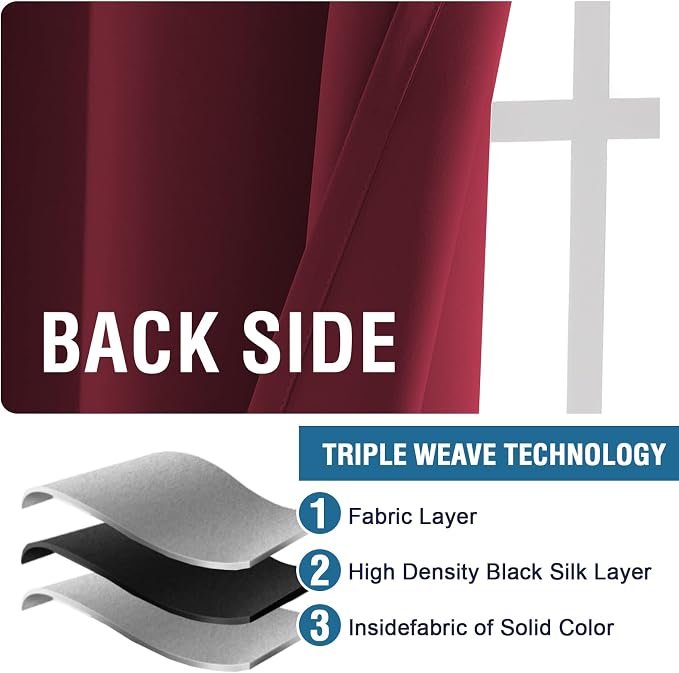 H.VERSAILTEX Christmas Blackout Curtains Thermal Insulated Window Treatment Panels Blackout Drapes for Living Room Back Tab/Rod Pocket Bedroom Draperies (2 Panels, Burgundy, 42 x 63 Inch)