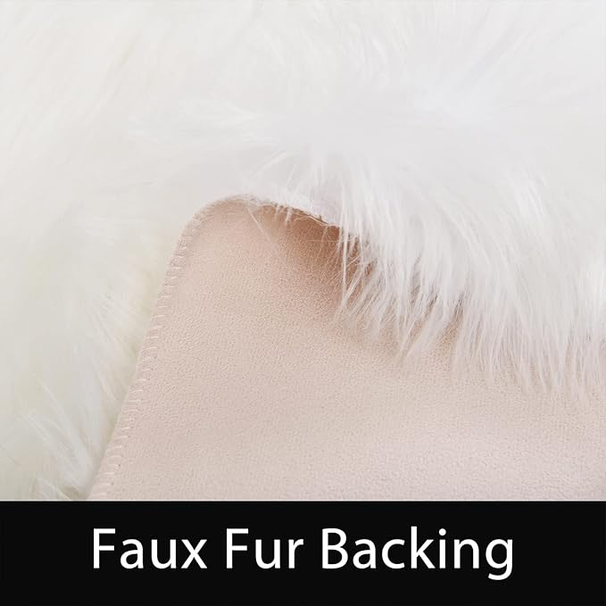Latepis White Round Rugs 4ft Fuzzy Washable Rug Faux Sheepskin Fur Rug for Bedroom Cushion Fluffy Circle Rugs for Living Room Dorm Room Décor