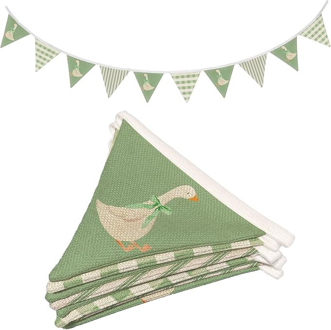 Goose Fabric Garland Banner, One Silly Goose Birthday Decor, Pink and White Checkered Garland Triangle Banners Bow Geese Baby Shower Party Decorations for 1st Birthday Party
