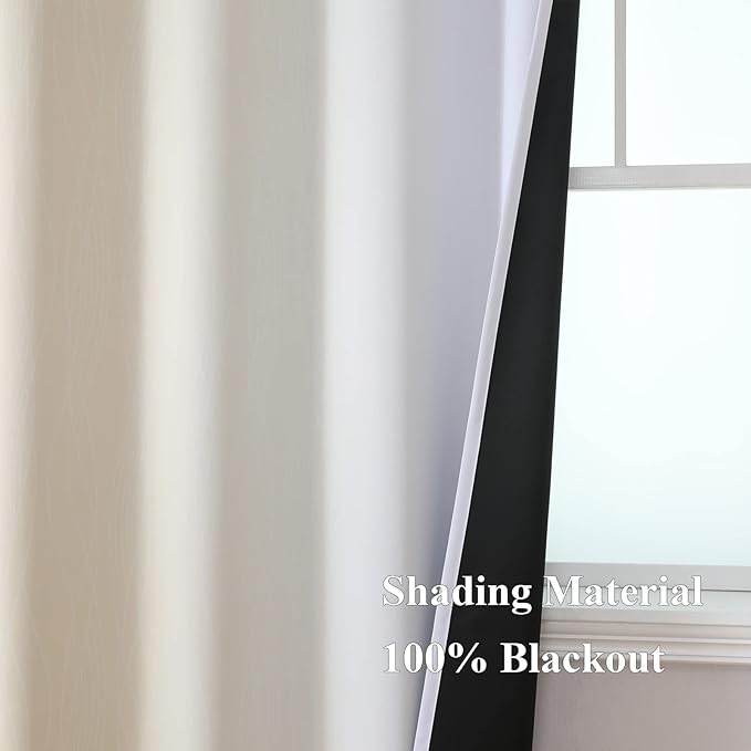 Estelar Textiler Beige and Greyish White Blackout Curtains 108 Inches Long, Thermal Insulated Drapes for Bedroom, Full Light Blocking Energy Saving Long Curtains for Living Room, 52Wx108L, 2 Panels