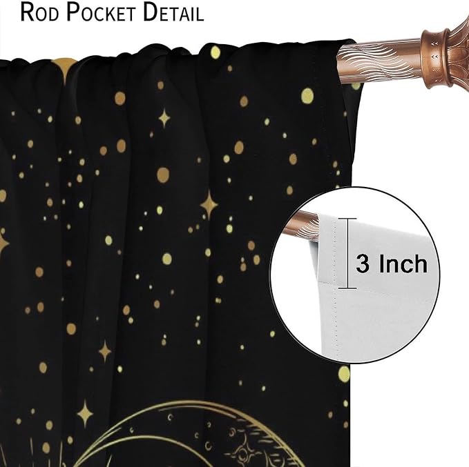 Sun and Moon Blackout Windows Curtains, Golden Planet Star Mysterious Galaxy Curtains Space Curtains, for Living Room Bedroom 52x84in 2 Panels