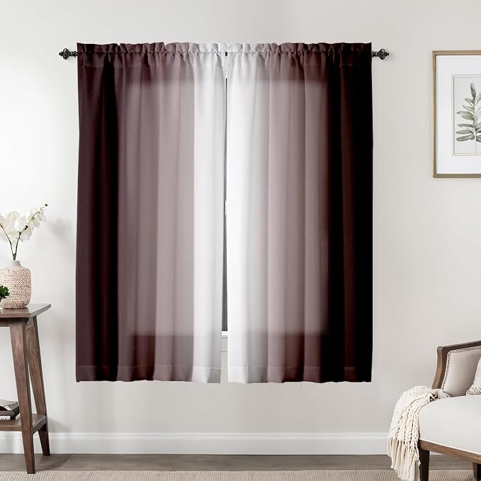 Brown Curtains for Living Room 63 Inch Length Brown White Ombre Curtains 2 Panel Bedroom Farmhouse Chocolate Ombre Light Filtering Window Curtain Modern Gradient Drapes