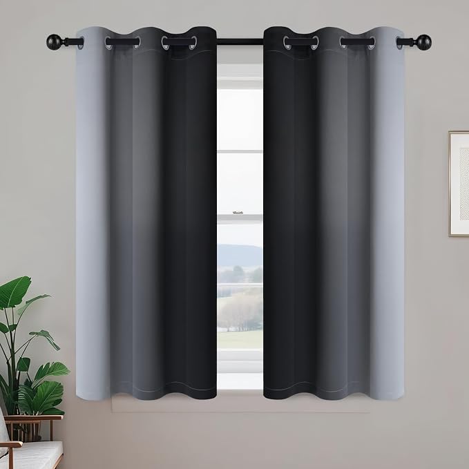 Yakamok Ombre Curtains Black and Greyish White for Living Room,42Wx45L | Room Darkening Curtains 45,Thermal Insulated Gradient Color Drape,Light Blocking Grommet Window Curtains for Bedroom,2 Panels