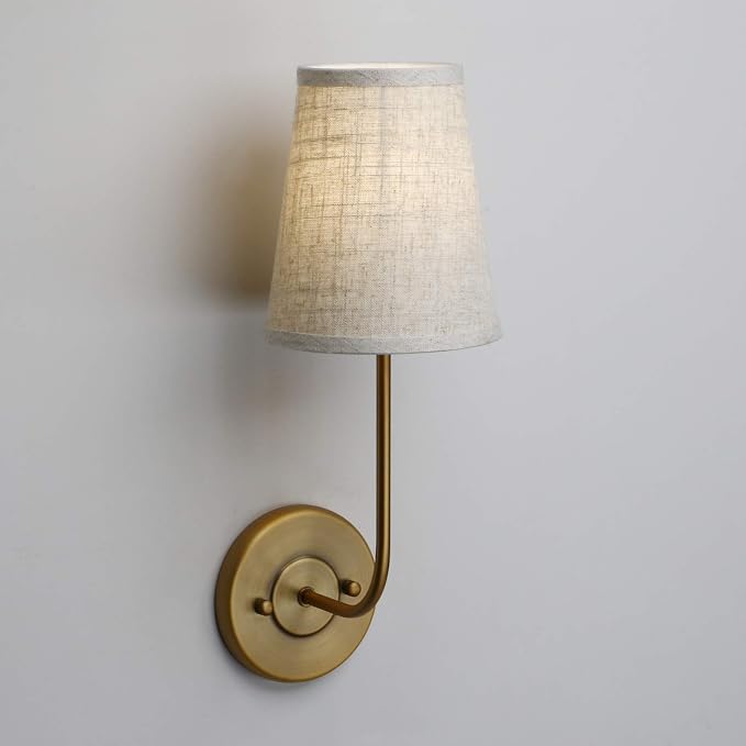 PERMO Classic Wall Sconce with Flared Funnel Linen Fabric Shade Nightstand Rustic wall Mount Lamps for Bedroom Bedside Reading Room (Antique)
