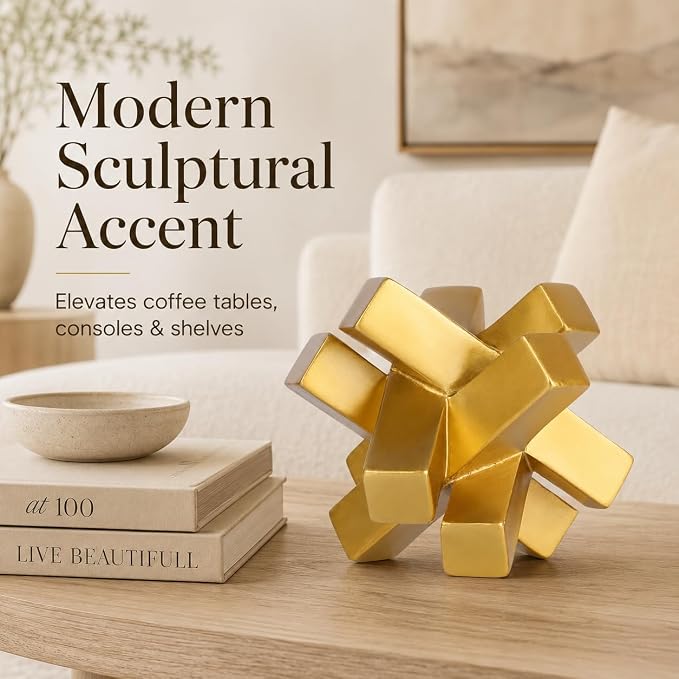 XMGZQ Gold Knot Statue for Coffee Table Decor,Modern Minimalist Geometric Knot Sculpture and Figurines,Abstract Art Line Decorative Ornaments Knick Knacks for Shelves,Bookcase,Console,Tabletop,Entry