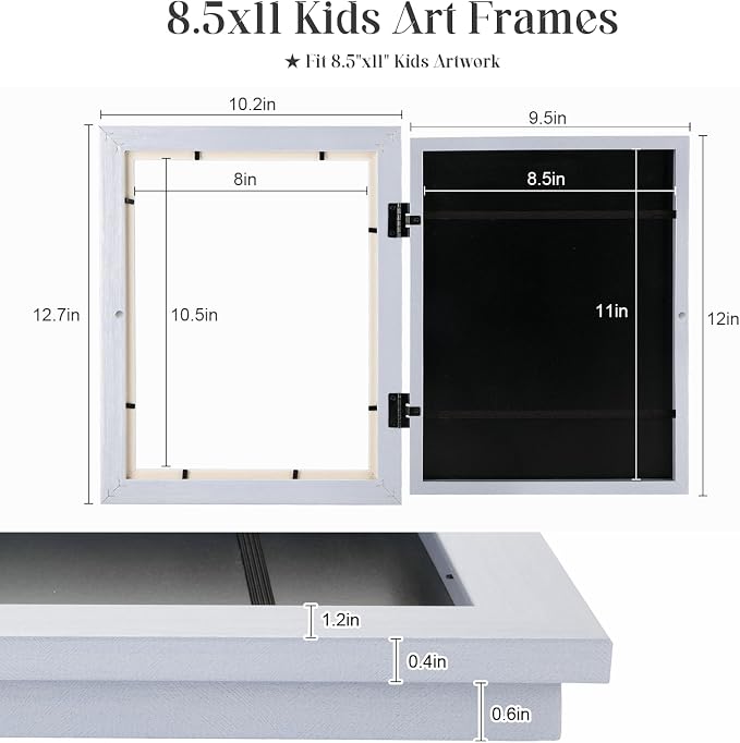 [2-Pack] Kids Art Frames, 8.5x11 Front Opening Kids Artwork Frames Changeable, Light Violet Blue Artwork Display Storage Frame for Wall, Holds 50 Pcs, for 3D Picture, Crafts, Children Drawing, Hanging