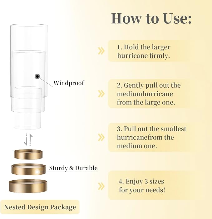 Hewory Hurricane Candle Holder for Pillar Candles: Gold Votive Candle Holders Set of 12, Glass Hurricane with Metal Candle Plate, Pillar Candle Holder for Table Centerpiece Wedding Holiday Home Decor