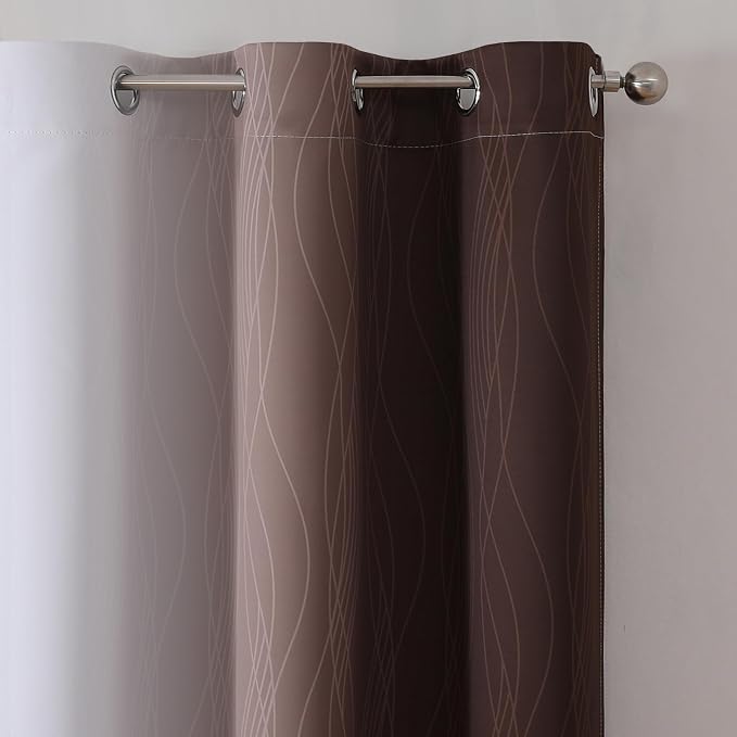 Estelar Textiler Brown and Greyish White Ombre Blackout Curtains 54 Inch Length 2 Panels, Full Room Darkening Gradient Drapes for Window, Thermal Insulated Grommet Short Curtains for Bedroom,42Wx54L