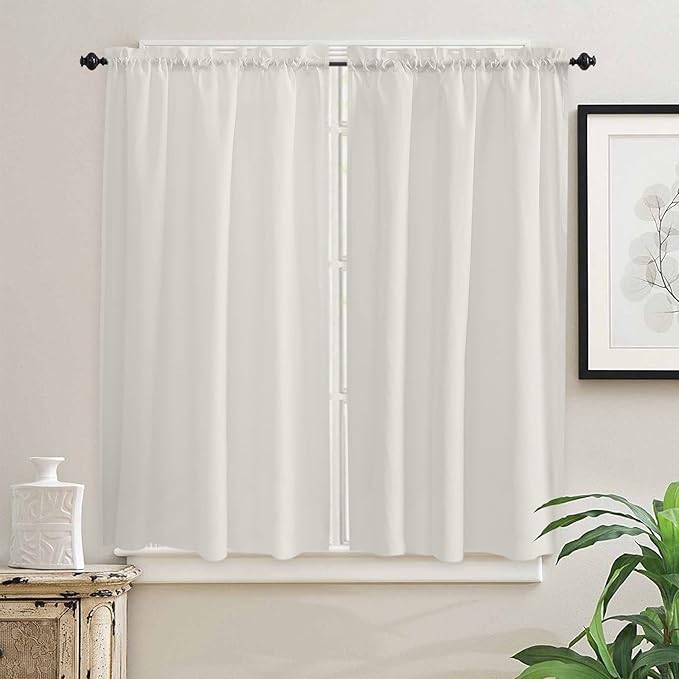 63 Inch Long Tier Curtains for Kitchen, Solid Color Beige Bathroom Window Curtains Rod Pocket Short Curtains Window Treatment Tiers for Living Room Farmhouse 2 Panels