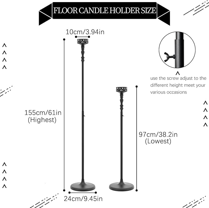 Metal Candlestick Floor Pillar Candleholder Tall Metal Candelabra Candlesticks Holder Black Floor Candle Holder Centerpieces for Wedding Thanksgiving Christmas Home Mantel Decor(9 Pcs)