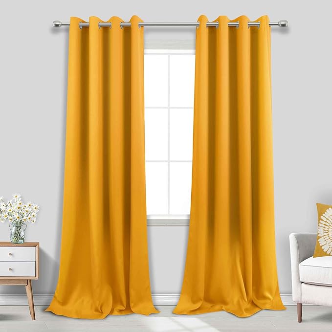 KOUFALL 108 Inch 9FT Room Darkening Curtains, Grommet Drapes for Living Room Bedroom, 2 Panels Set, 9 FT Length 52'' W x 108'' L Inches, Mustard Yellow
