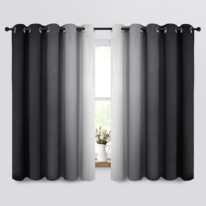 Yakamok Ombre Curtains Black and Greyish White for Living Room,70Wx63L | Room Darkening Curtains 63,Thermal Insulated Gradient Color Drape,Light Blocking Grommet Window Curtains for Bedroom,2 Panels
