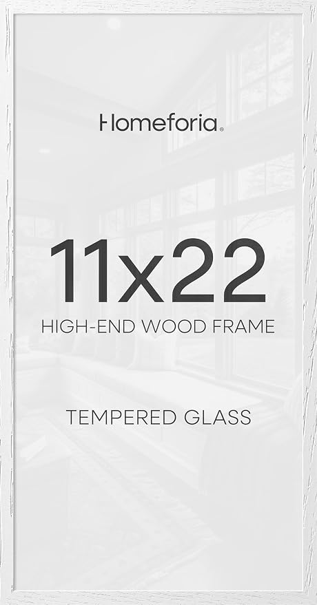 Homeforia 11x22 Newspaper Frame White, High End Oak 11 x 22 Picture Frames Wood without Mat, 22x11 Thin Wooden Poster Frames for Wall, 11 by 22 Display Photo Frames, Tempered Glass, Wall Kit, Set of 1