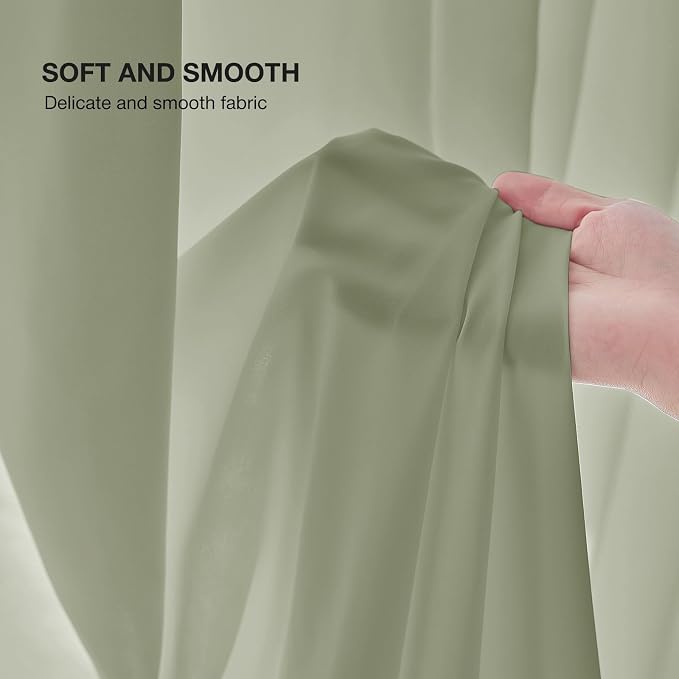 Anmao Non-See-Through Sage Green Privacy Semi Sheer Curtains for Living Room 92 Inch Length 2 Panels Set, Light Filtering That Let Light in Rod Pocket Window Drapes for Bedroom, 52W x 92L, Sage