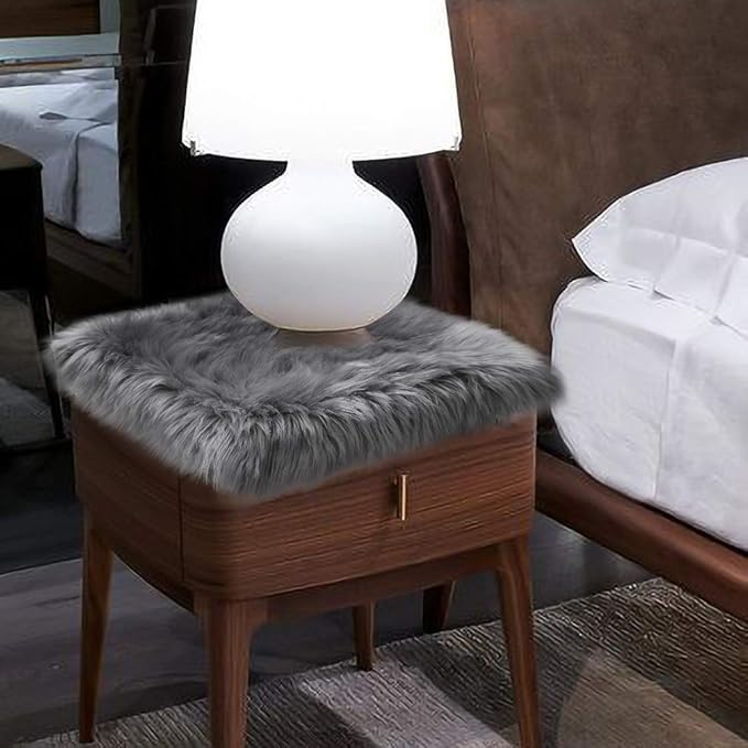 Softlife Grey Faux Fur Sheepskin Chair Cover Seat Cushion Pad Super Soft Area Rugs for Living Bedroom Sofa Dorm (1.6ft x 1.6ft)