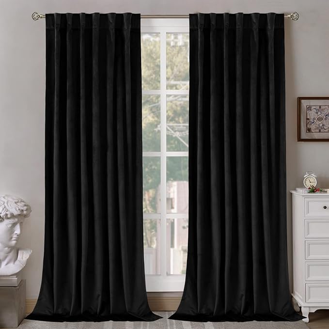 BGment Black Velvet Curtains 78 Inches Long for Bedroom, Thermal Insulated Blackout Velvet Curtains Back Tab and Rod Pocket Luxury Thick Elegant Privacy Drapes for Living Room, 2 Panels, 52 x 78 Inch
