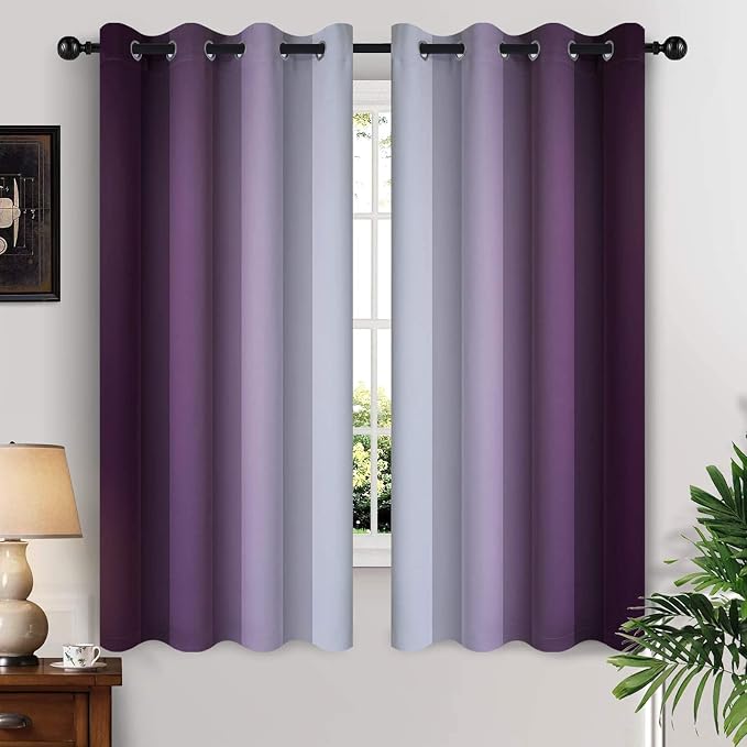 Yakamok Ombre Curtains Purple and Greyish White for Living Room,52Wx63L | Room Darkening Curtains 63,Thermal Insulated Gradient Color Drape,Light Blocking Grommet Window Curtains for Bedroom,2 Panels