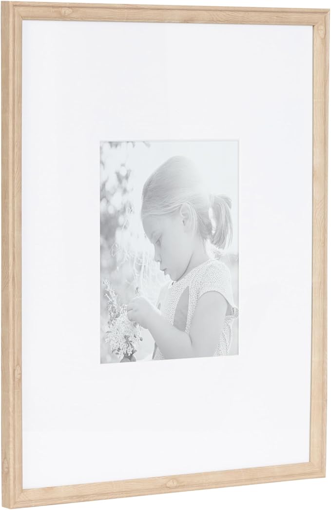 Kate and Laurel Adlynn Rectangle Picture Frame Set of 3; 16 x 20 matted to 8 x 10; Natural; Transitional Three-Piece Frame Set for Gallery Wall Frame Set in Living Room Wall Decor