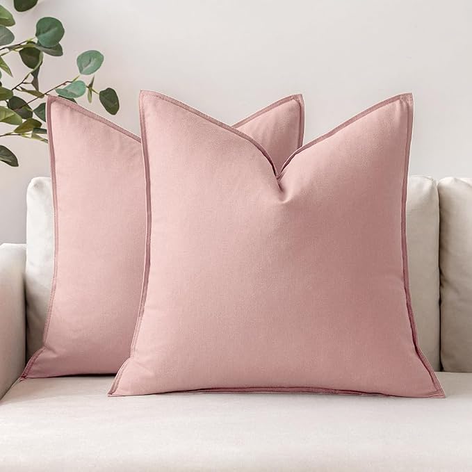 MIULEE Pack of 2 Decorative Linen Pillow Covers 24x24 Inch Light Pink | Boho Farmhouse Modern Soft Accent Euro Shams Throw Pillows for Bed Neutral Cushion Covers Sofa Couch Living Room Home Decor