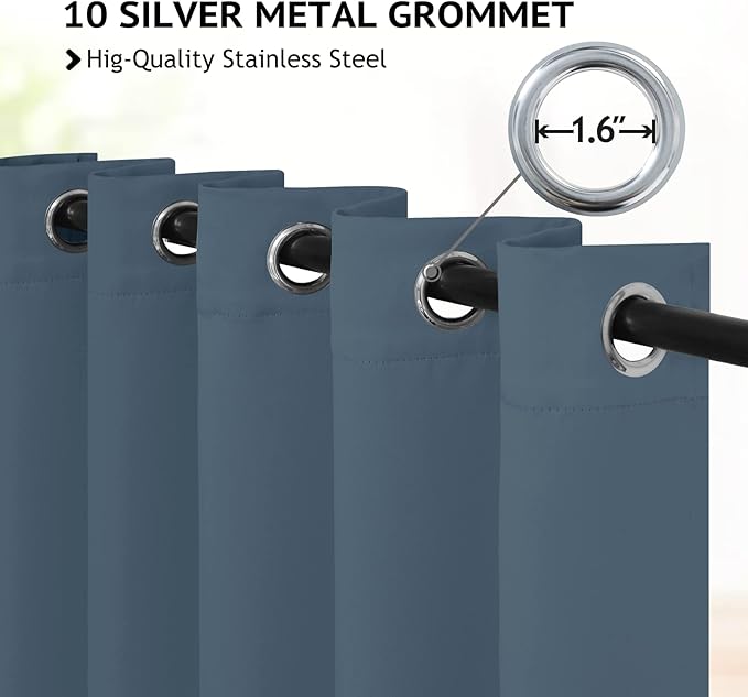 COSVIYA Curtains 72 inch Length 2 Panels Set Grommet Room Darkening,Thick Polyester Light Blocking Insulated Thermal Stone Blue Curtain Drapes for Bedroom/Living Room,62x72 inches