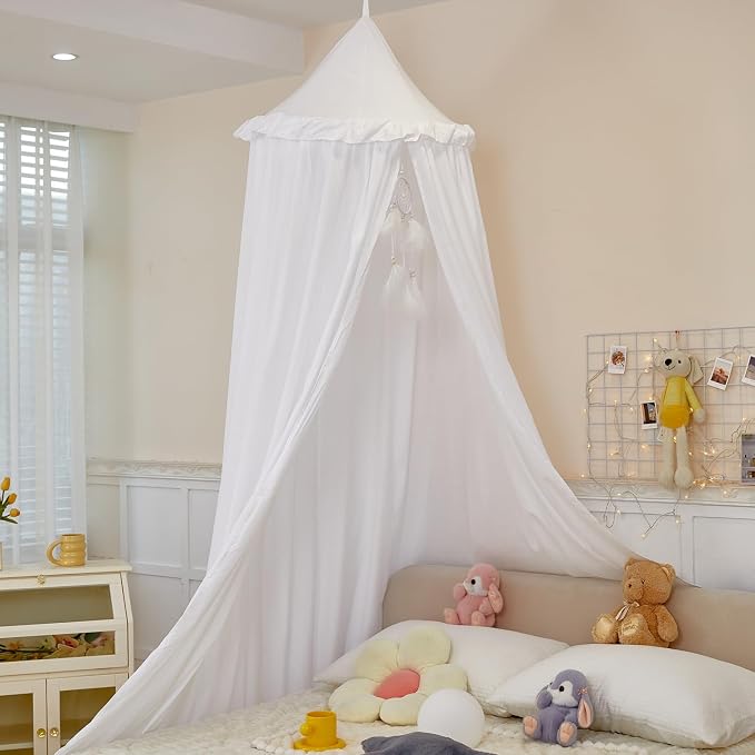 Princess Decor Canopy for Kids Bed, Soft and Durable Bed Canopy for Girls Room Tent Canopy Dreamy Mosquito Net Bedding, Children Reading Nook Canopies Indoor (White)