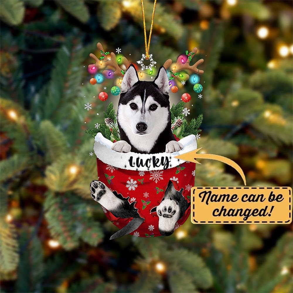 Husky Dog Christmas Ornament, Husky in Snow Pocket Christmas Tree Ornament, Dog Lovers Gift Idea Xmas Decor, Christmas Decorations for Tree, Christmas Ornament Gift for Dog Lovers