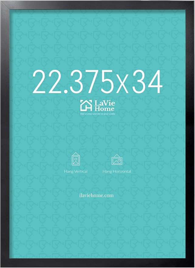 LaVie Home 22.375x34 Picture Frame Black Puzzle Frame, Display Pictures, Puzzle 22.375x34 Without Mat, Stable Frame and Polished Plexiglass, Horizontal and Vertical Format of The Walls