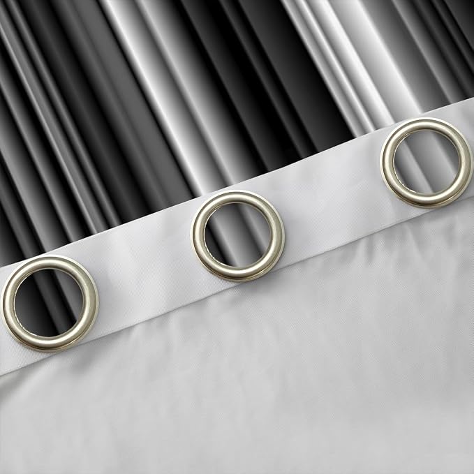 jejeloiu White and Black Darkening Dreapes Geometric Strip Lines Curtains for Bedroom Kids Curtains (2 Panels, 42 x 63 Inch) Modern Gradient Style Sliver Window Treatments Blackout
