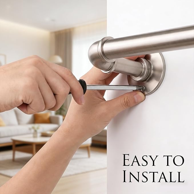 Satin Nickel Industrial Curtain Rod for Windows 18 to 144 Inches,1 Inch Adjustable Drapery Pole,Heavy Duty Outdoor/Indoor Modern Curtain Rods,Easy Installation(Satin Nickel 18"-144")