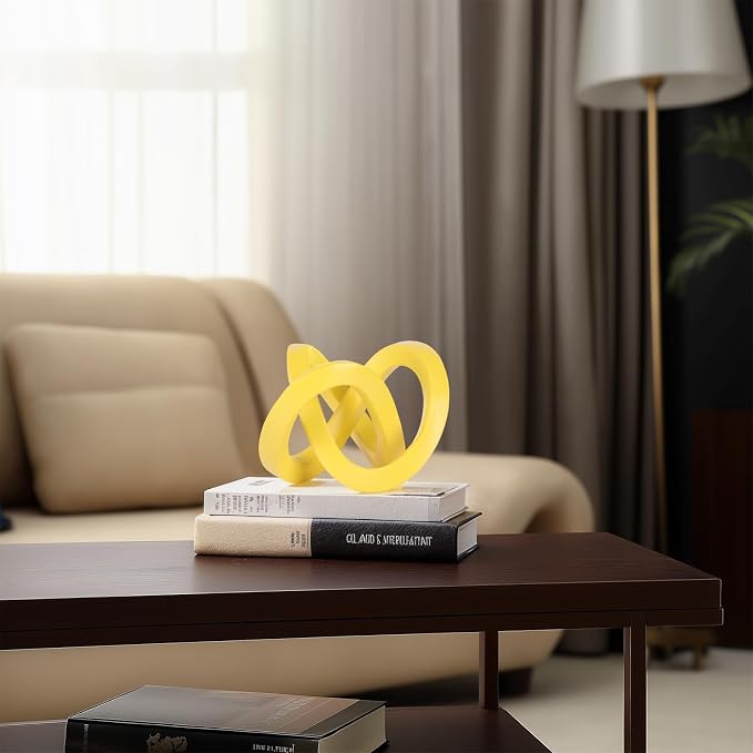 DOVDOV Yellow Knot-Decorated Sculpture, Yellow Home Decor Aesthetics, Möbius Strip Sculpture, Suitable for Decorating Bookshelves, Living Room TV cabinets, Office cabinets, and Coffee Tables.